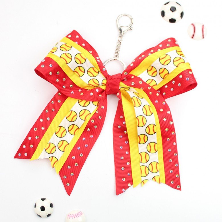 Glitter Cheerleading Hair Bow Keyring with Rhinestone Football Basketball Baseball Cheer Keychain Sporty Bag Boutique Decoration Glitter Cheerleading Hair Bow Keyring with Rhinestone Football Basketball Baseball Cheer Keychain Sporty Bag Boutique Decoration