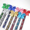 Leopard Bag Glitter Cheer Bow Keychain Holder Sport Children Cheer Bow Keyring Shiny Strip Bag Decoration
