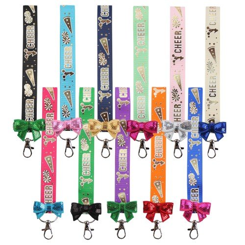 Cheer Mini Keyfob Lanyard With Bow Cheerleading Keychain Customizable Glitter Beautiful Keyfob with Bows