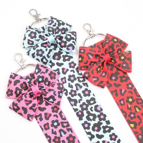 Leopard Hair Bow Holder for Girls zebra Strip Bows Keychain Children Bow Holder