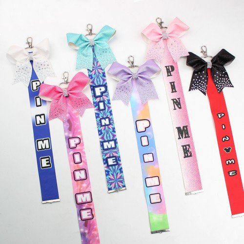 Sport Pin Me Glitter Hair Bow Keychain Rhinestone Cheer Keyfob Colorful Glitter Bag Decoration