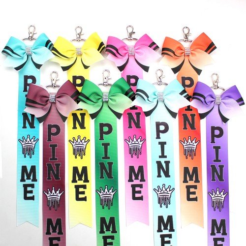 Sport Pin Me Grosgrain Ribbon Hair Bow Keychain Rhinestone Cheer Keyfob Colorful Crown Bag Decoration