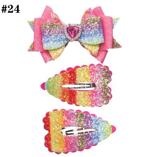 3.5'' Glitter Hair Bow for Girls Sparkly Rainbow Hair Bow  