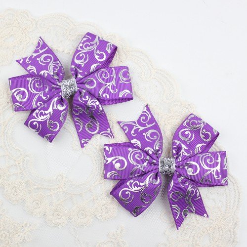 Girls Princess Silver Glitter Ribbon Hair Bows Set 