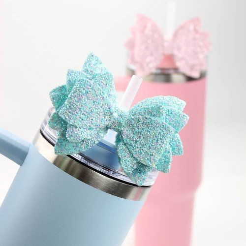 4''Stanley Straw Bow Topper Tumbler Glitter Bow for Stanley Cup Decor Decoration Accessories Glitter Bows for Girls