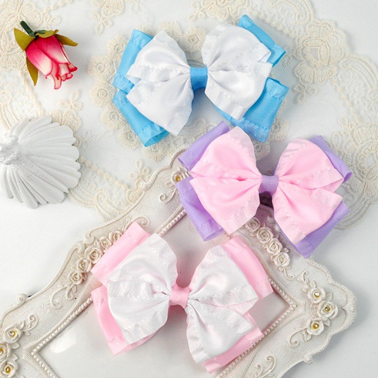 4''Girls Double Ruffled Hair Bow Clip 4''Girls Double Ruffled Hair Bow Clip