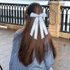 Girls Organza Ruffled Long Tail Salilor Hair Bow Clips Solid Color Ruffled Mesh Hair Clips Kids Hair Bow Accessories