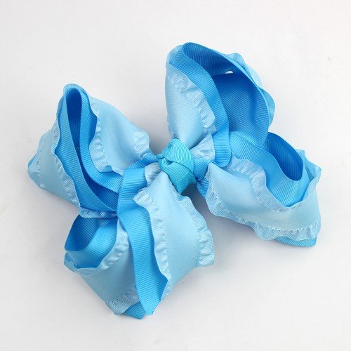  Cute Ruffle Edge Large Hair Bow  Grosgrain Ribbon Bowknot Hair Clip for Girls