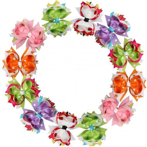 4.5" Polka Dot Loopy Stacked Hair Bow Clips Boutique Hairbows for Kids Girls Toddlers
