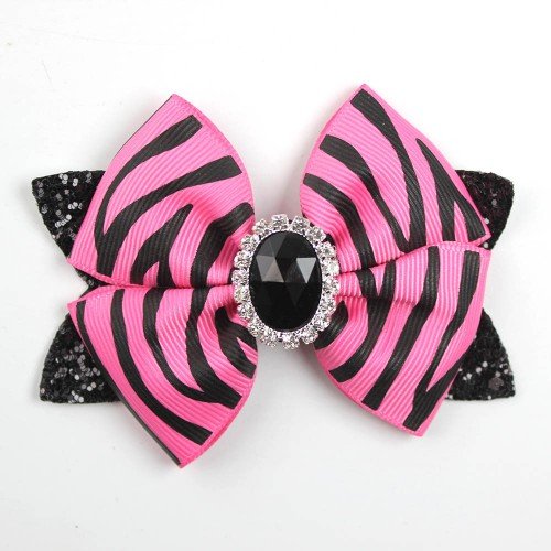 Zebra Print Glitter Hair Bows for Girls， Shiny Glittery Large Bow Clips