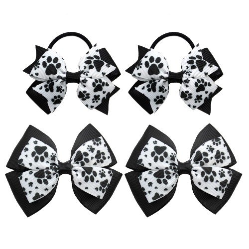 4pcs Paw Print Hair Bows Dog Black Paw Print Hair Bow Clip Dog Lover Accessories Kids Hair Bow Accessories