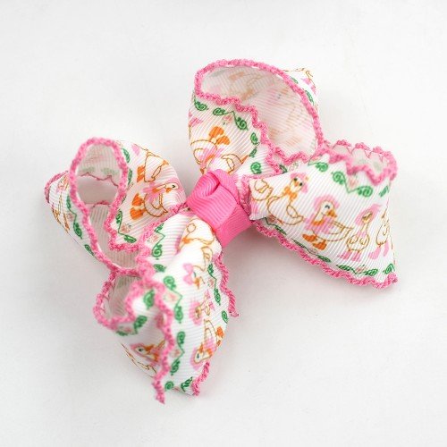 Large Patterned Ribbon Hair Bows with Picot Edge for Girls Large Patterned Ribbon Hair Bows with Picot Edge for Girls