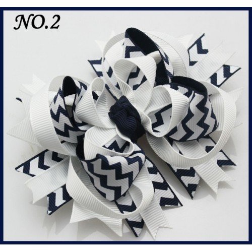 Chevron Hair Bows, Large Stacked Boutique Hair Bow for Girls, 