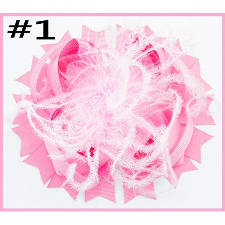 Pink & White Marabou Feather Bow Accent,feather hair bows