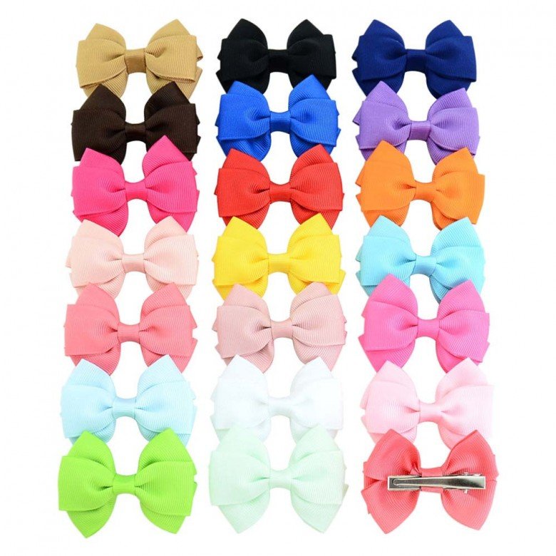 2.6inch colorfull double layered mini  stacked ribbon hair bows for baby girl hair clips accessories