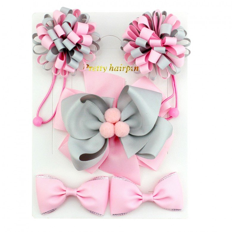 set  hair clip set Cute Hair Accessories Girl round loopy elastic bands  headwear Bow pompom Hairpin hair ring Elastic Headdress