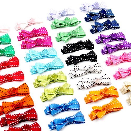 Line Pattern Cable Knit Ribbon Bow Hair Clips