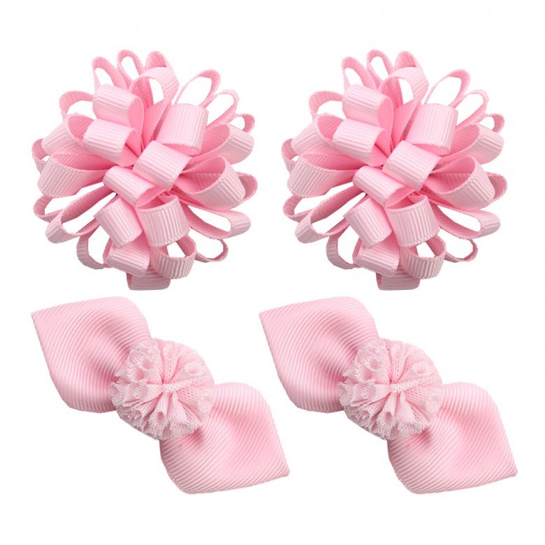 Girls Flower Pompom Mink Hair Clip School Hair Bows Set Kids Hair Bow Accessories