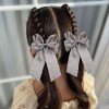 Satin Ruffled Bow Hair Clips Set Double Ruffle Ribbon Barrettes with Long Tail for Girls Hair Accessories