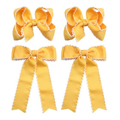 4pcs/set Customizable Girls Solid Color Moonstitch Monogrammed Long Streamer Hair Bow Clip Kids Hair Accessories