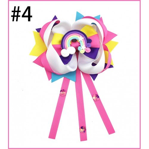  5.5'' big Rainbow Hair Bow with Clip unicorn  Grosgrain Ribbons HairClips for Girls