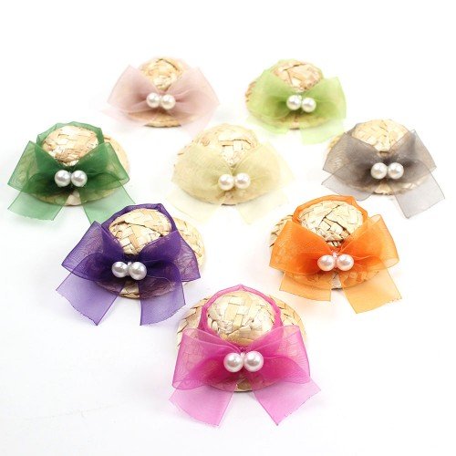 Festa Junina Brazilian Straw Hat Hair Clip with Bow, Summer Beach Hair Barrettes