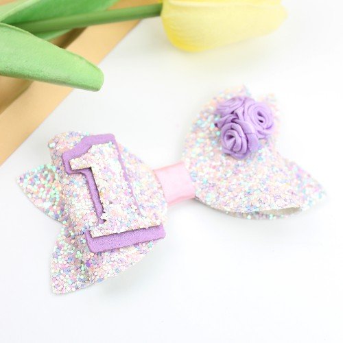 Girls Happy Birthday Purple Glitter rose Flower Hair Clip