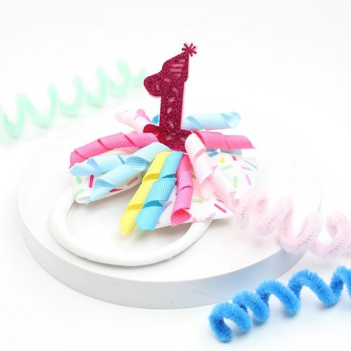 Happy Birthday Korker Bow ，Birthday Hat Hair Clips， Baby Headband Kids Hair Bow Accessories