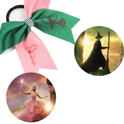 Wicked Character Glitter Hair Accessories Wholesale Princess Hair Clips pink and Green Movie Hair Bow Accessories