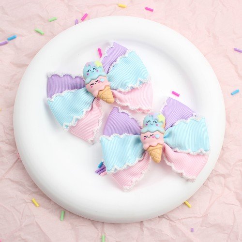 Girls Summer Ice Cream Moonstitch Hair Bow Girls Summer Ice Cream Moonstitch Hair Bow