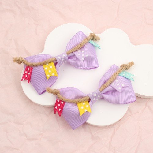  Brazilian Festa Junina Flag Hair Bow Clip for Girls Polka Dot Flag Burlap Twine Hairpins Kids Hair Bow Accessories