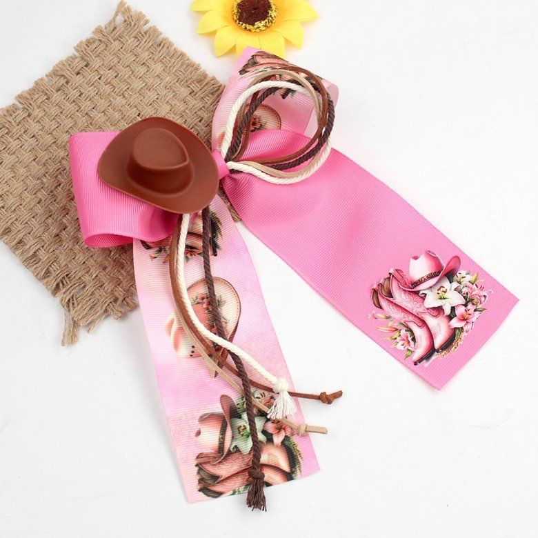 Western Cowgirl Cheer Bow Large Ribbon Hair Clip with Mini Cowboy Hat Paisley Western Long Tail Bow Kids Hair Accessories Western Cowgirl Cheer Bow Large Ribbon Hair Clip with Mini Cowboy Hat Paisley Western Long Tail Bow Kids Hair Accessories