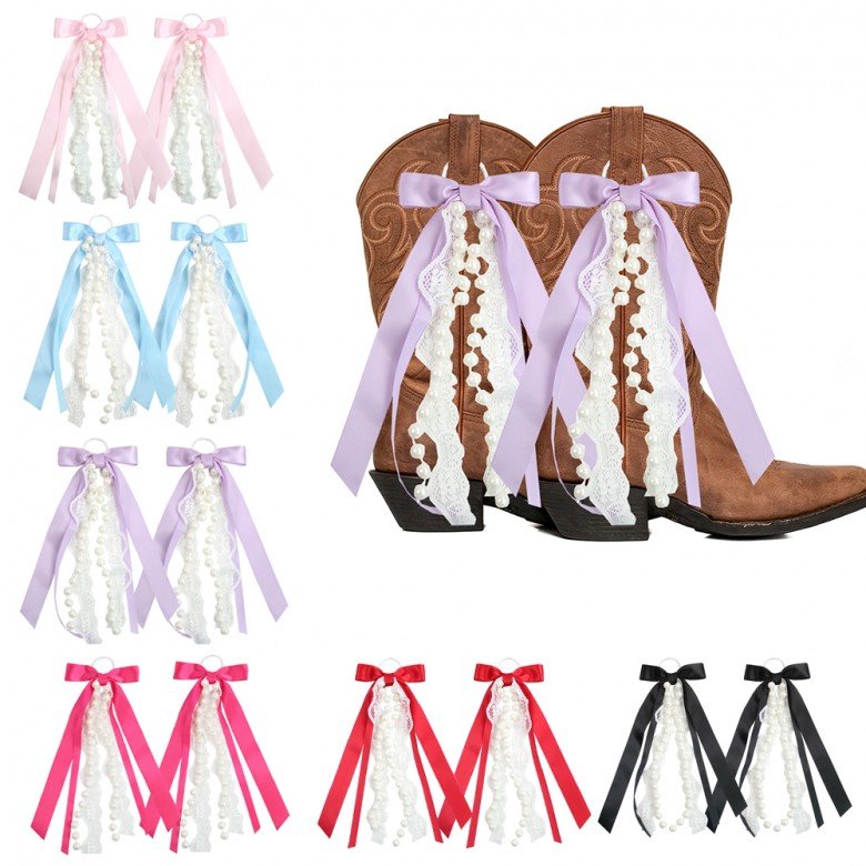 Cowgirl Boot Bow Pearl Lace Western Cowgirl Ribbon Boot Bow Accessories Cowboy Fashion Boot Jewelry Cowgirl Boot Bow Pearl Lace Western Cowgirl Ribbon Boot Bow Accessories Cowboy Fashion Boot Jewelry