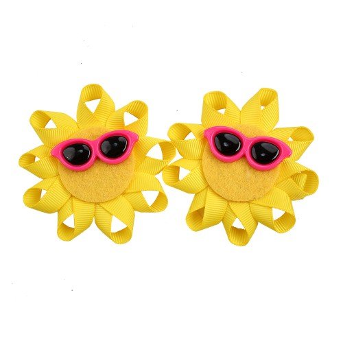 2pcs/pair Summer Sun Hair Clip Cute Baby Glitter Hair Clips with Sunglasses for Girls Kids Sunflower Boutique Hair Accessories