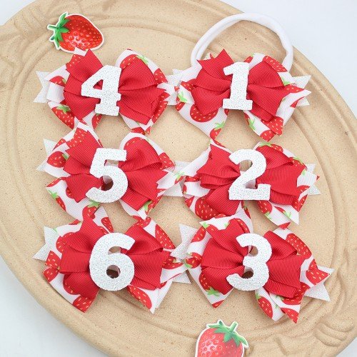  1/2/3/4/5/6 Year Old Bow Summer Girls Strawberry Birthday Hair Clip Baby Happy Birthday Headband Kids Hair Accessories
