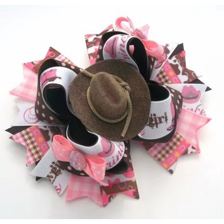 Cowgirl Hair Bows Brown and pink Ribbon Western Hair Bow Cowgirl Hair Bows Brown and pink Ribbon Western Hair Bow