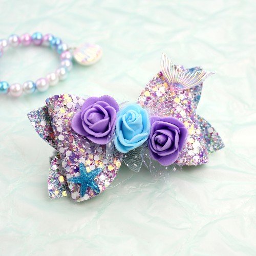  Spring Mermaid Flower Glitter Hair Bow Clip