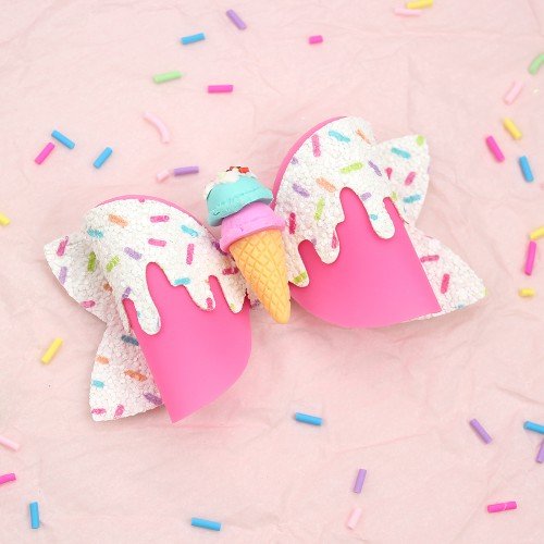 Summer Candy Glitter Hair Clips with Ice Cream Leather Hair Bows