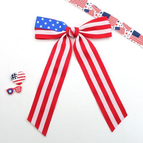 4th of July Patriotic Hair Bow Clips Independence Day Long Tail Sailor Bows for Baby Fourth of July Hair Bow Accessories