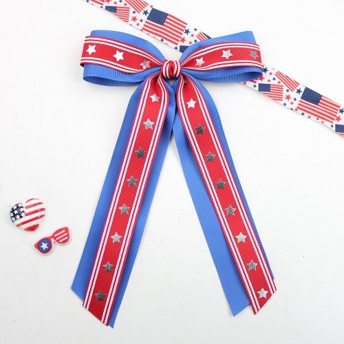 4th of July Big Multi Layered Hair Bow for Girls Toddler Patriotic Boutique Star Hair Bow Independence Day Hair Accessories