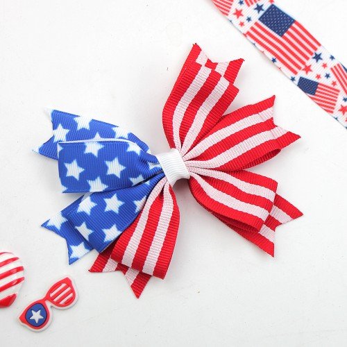 4th of July Big Multi Layered Hair Bow for Girls Toddler Patriotic Boutique Star Hair Bow Independence Day Hair Accessories
