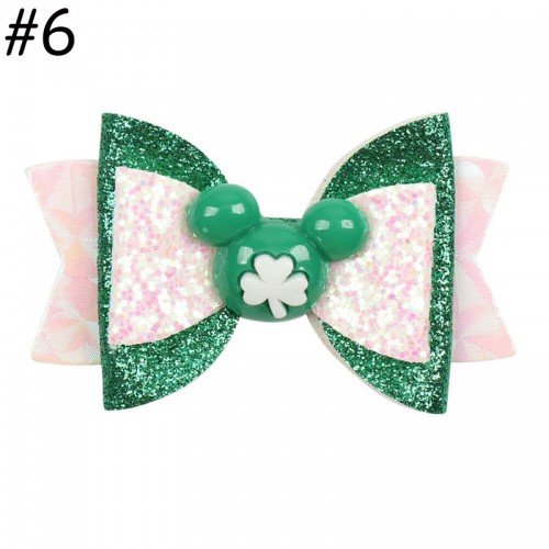 3'' glitter St Patrick's Day glitter Hair Bows Clips Irish  Alligator Clip Shamrock Hair Accessories for Women Teens kids