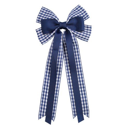 Back to School Plaid Long Tail Sailor Hair Bow Clips Girls Double Layered Gingham Clips Kids Uniform Hair Accessories