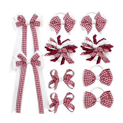  Set  Back to School Gingham Hair Bows Students Gingham Korker Hair Tie School Uniform Headband Kids Hair Accessories