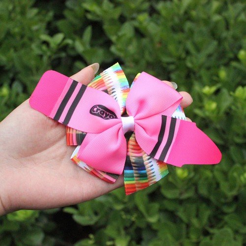 Back to School Colorful Crayon Hair Bow Clips for Girls School Pencil Hair Clips Kids School ABC Hair Accessories
