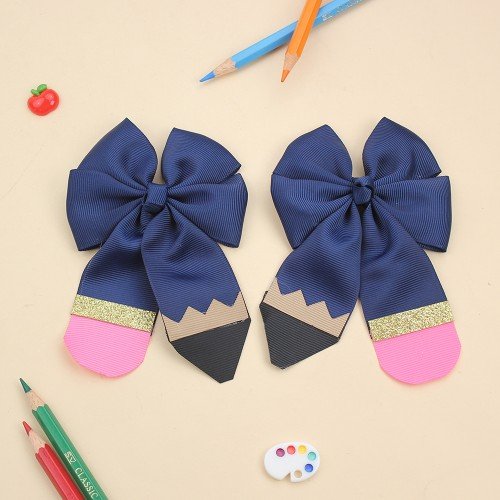 2pcs/pair Back to School Pencil Cheer Bow for Students Girls Dots Pencil Hair Bow Clips Toddler Kids Hair Accessories