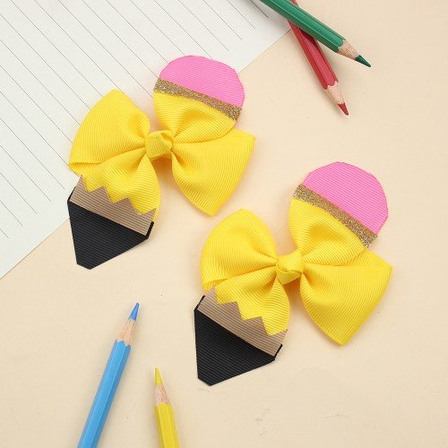 2pcs/pair Back to School Small Pencil Hair Pins for Girls Solid Color Cute Students Bows Toddler Kids Hair Accessories