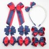 8pcs/set Girls Back to School Grosgrain Ribbon Streamer Tail Hair Bows and Headband Set Kids Ribbon Pigtail Holder Hair Clip Accessories