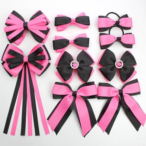 10pcs/set Back to School Solid Color Grosgrain Ribbon Hair Bows Accessories for Girls School Bundled Bows Set with Mixed Size
