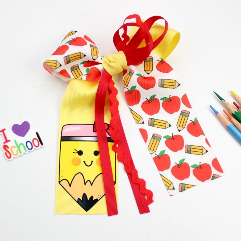 girls back to school pencil cheer hair bow clips girls back to school pencil cheer hair bow clips
